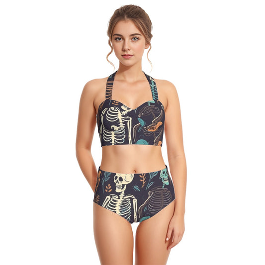 All-Over Print Women's Swimsuit Set With Halter