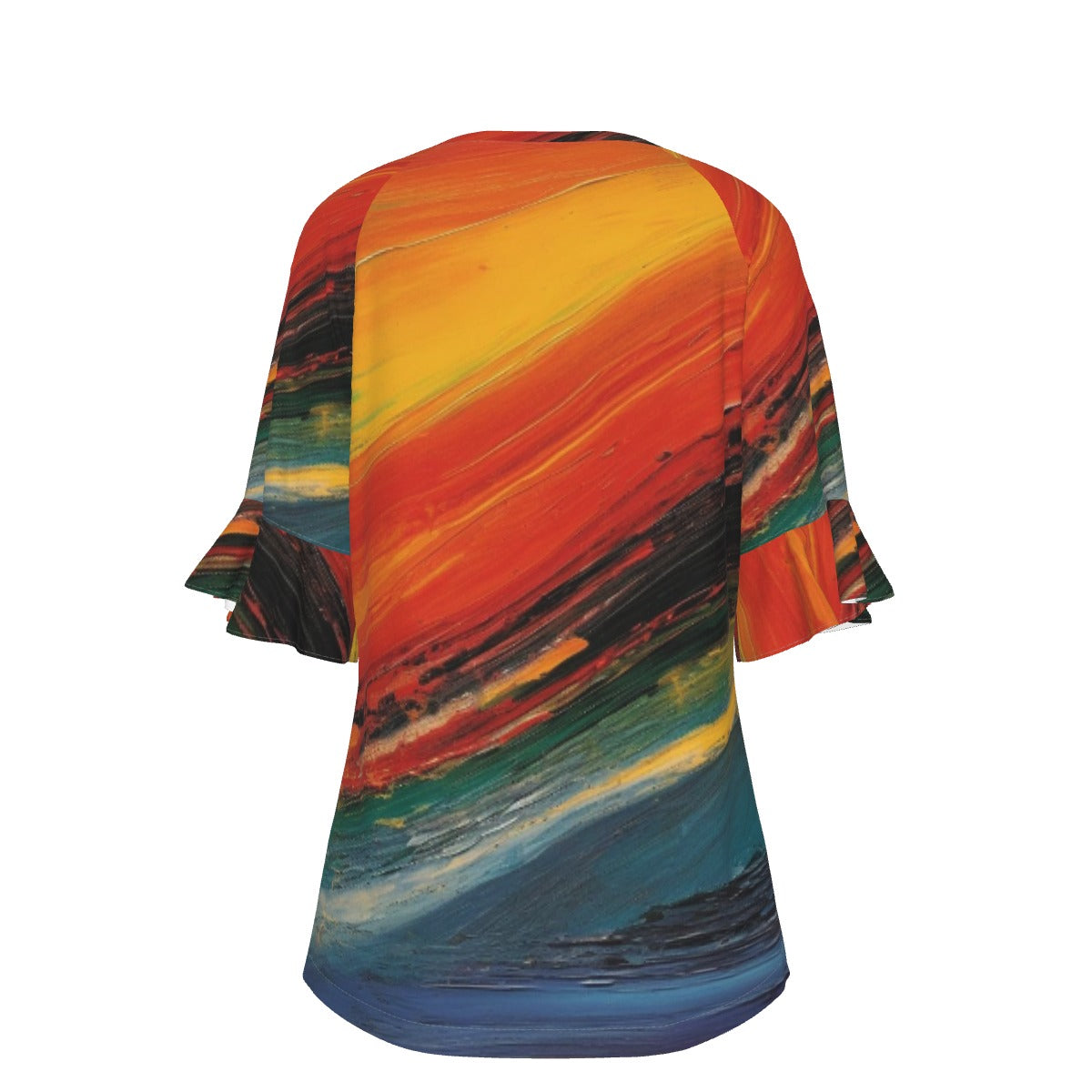 All-Over Print V-neck Women's T-shirt With Bell Sleeve