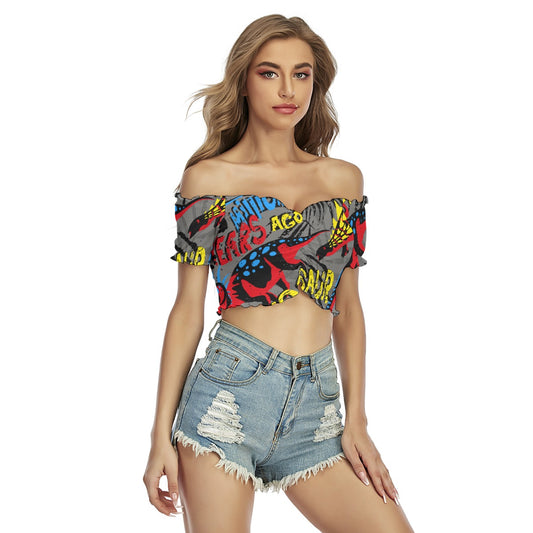 All-Over Print Women's One-shoulder Off-the-navel Short Sleeve T-shirt