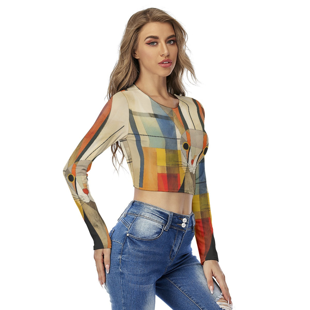 All-Over Print Women's Round Neck Crop Top T-Shirt