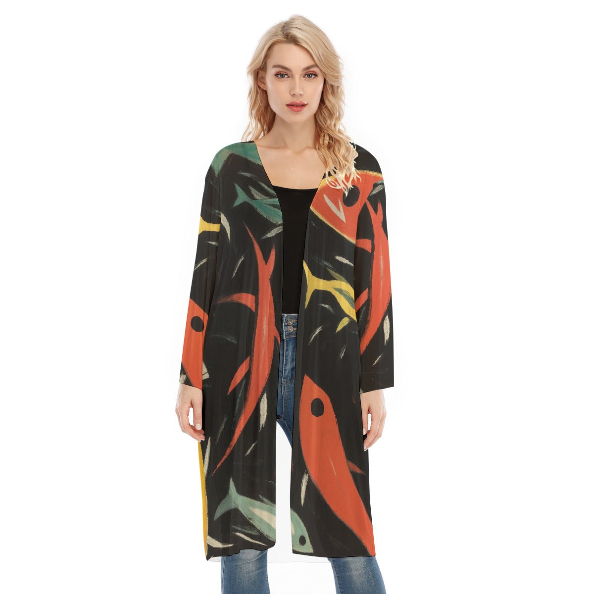 All- Over Print Women's Long Sleeve Mesh Cardigan