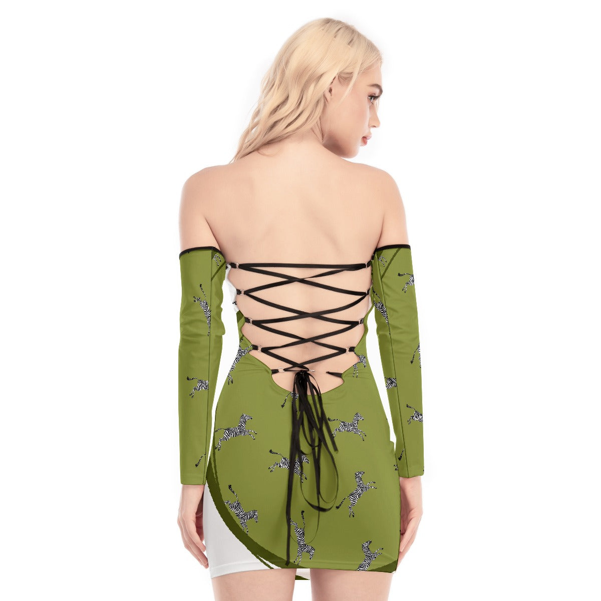 All-Over Print Women's Off-shoulder Back Lace-up Dress