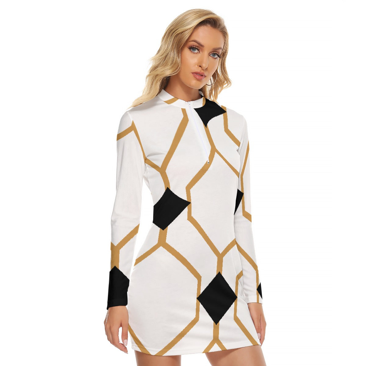 All-Over Print Women's Zip Front Tight Dress