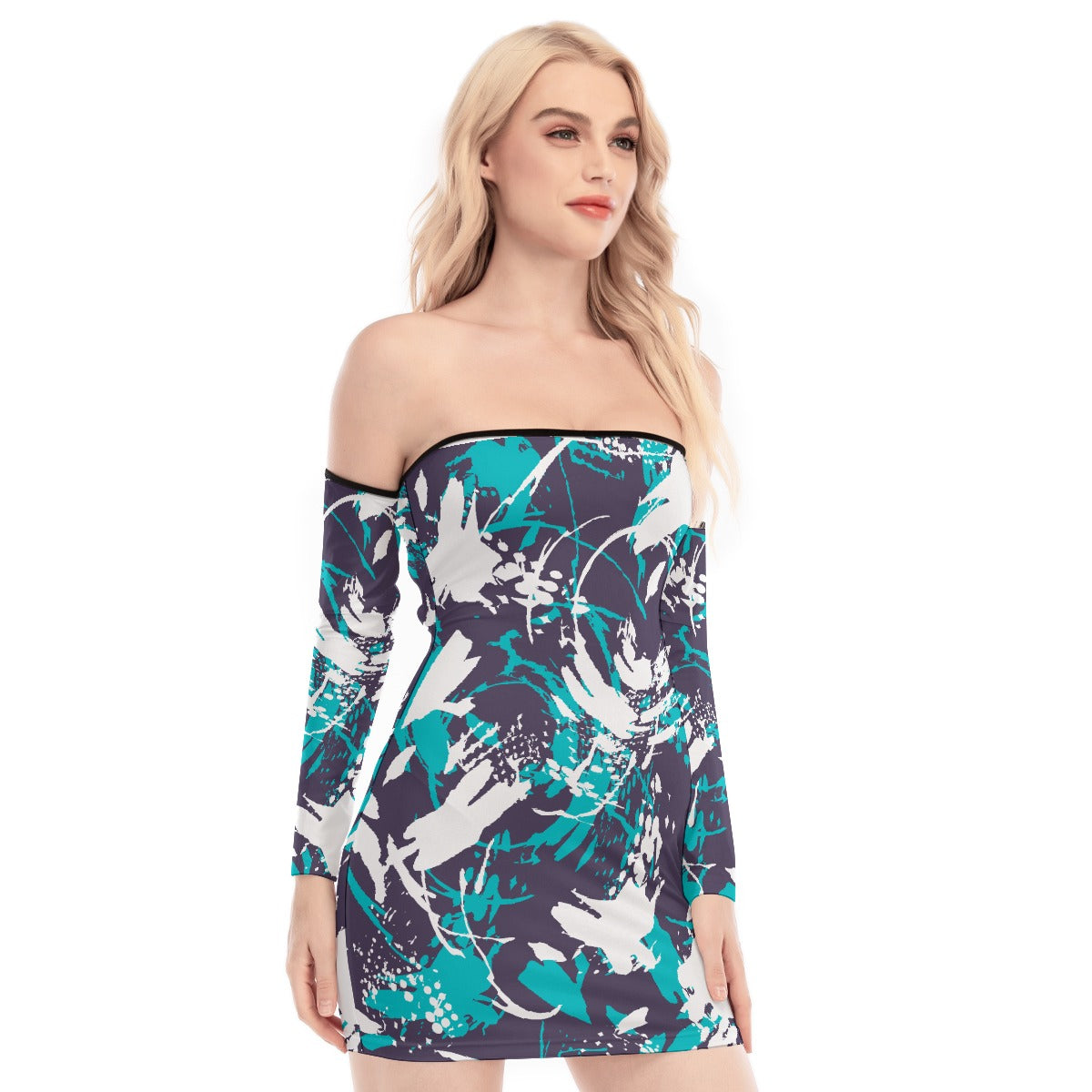 All-Over Print Women's Off-shoulder Back Lace-up Dress