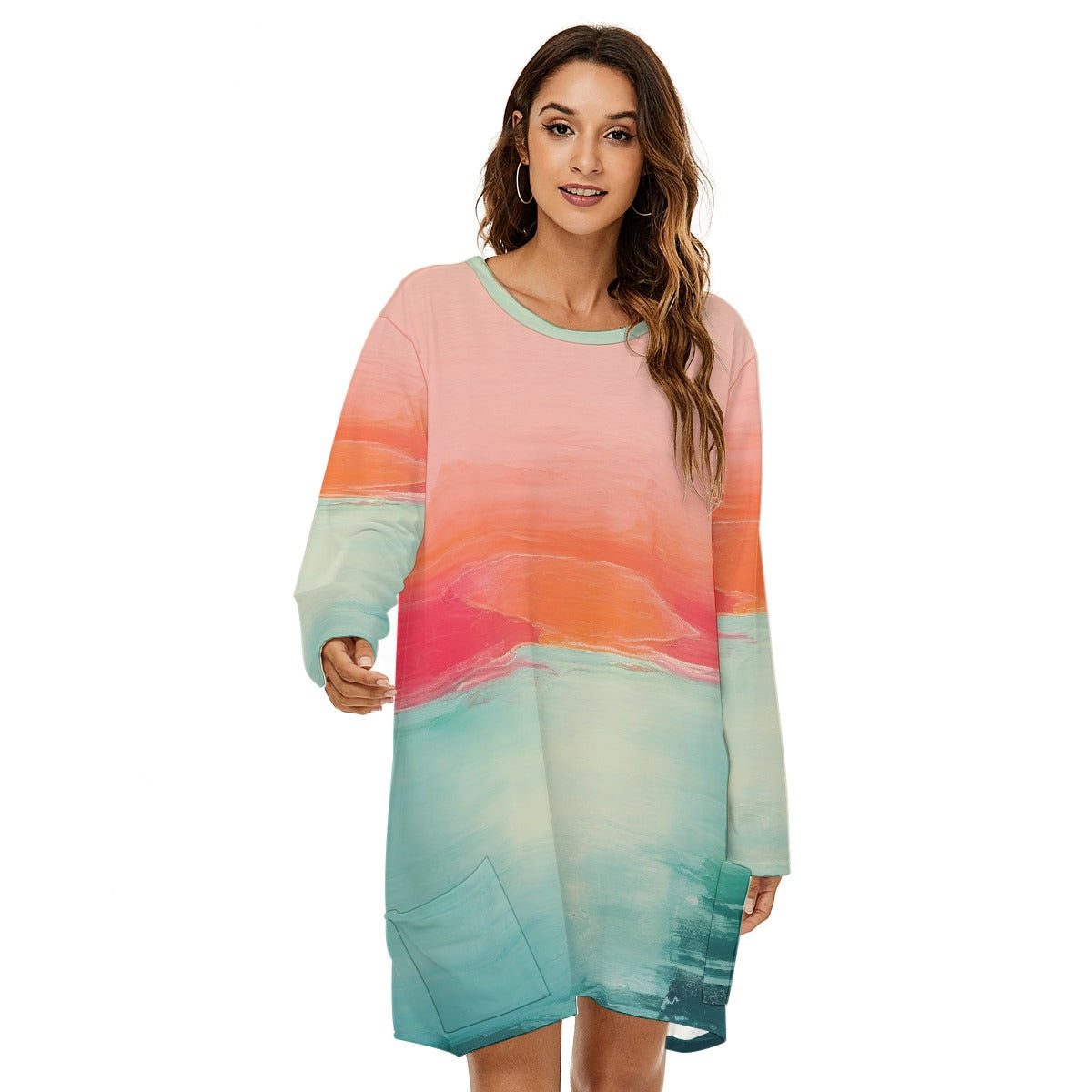 All-Over Print  Women's Loose Crew Neck Dress