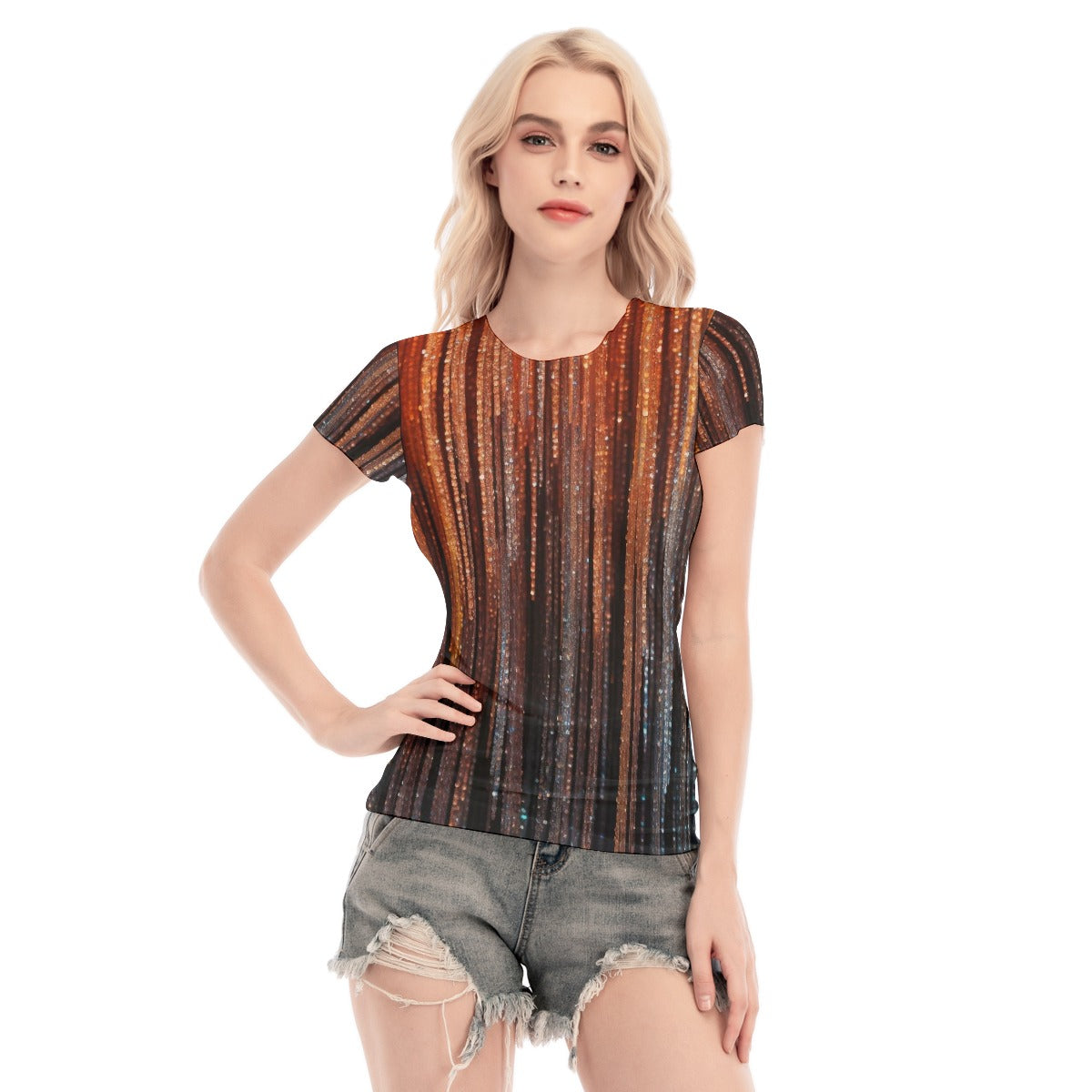 All-Over Print Women's Short Sleeve Mesh Blouse