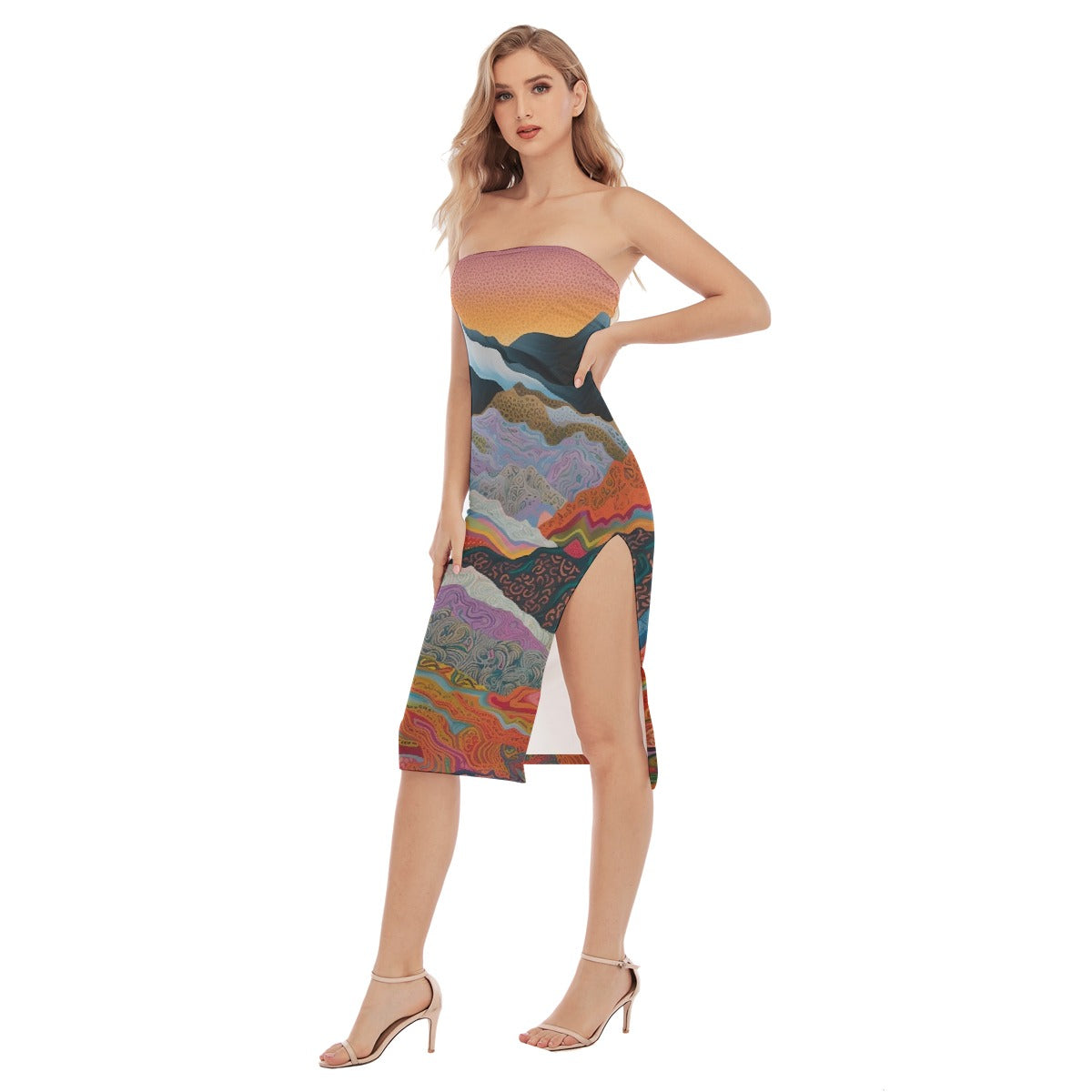 All-Over Print Women's Side Split Tube Top Dress