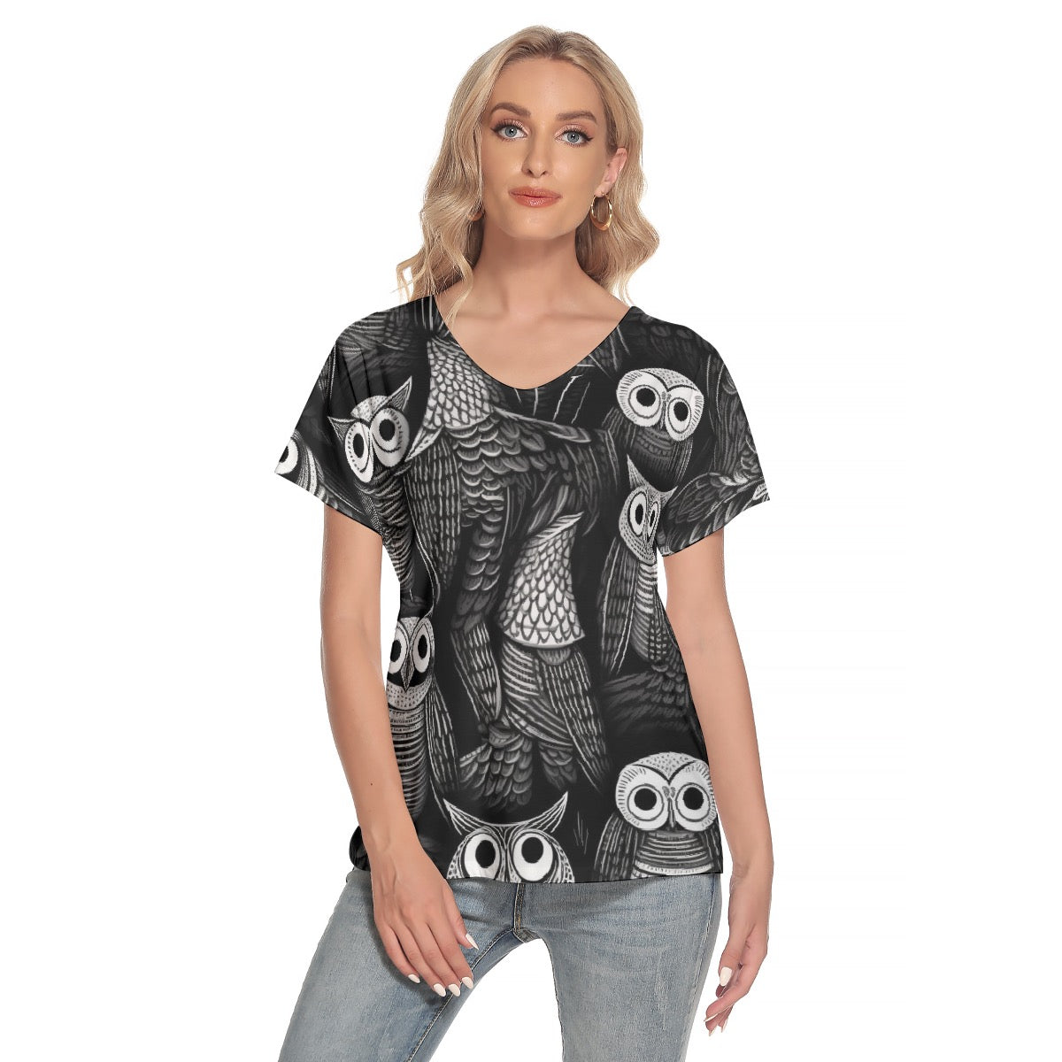 All-Over Print Women's Loose V-neck Short Sleeve T-shirt