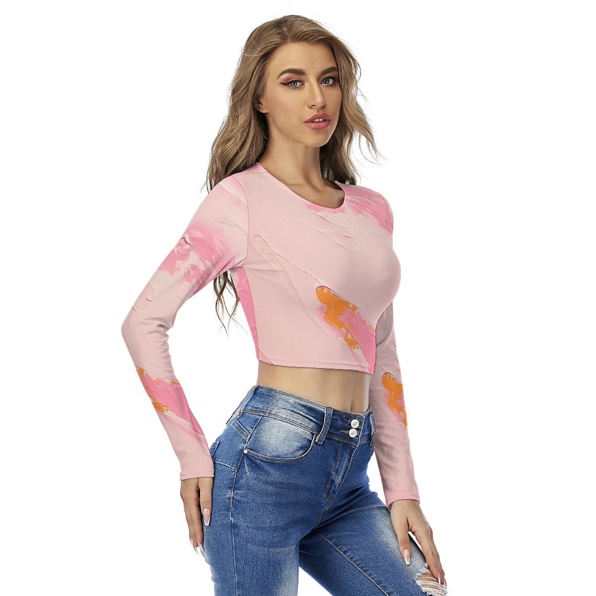 All-Over Print Women's Round Neck Crop Top T-Shirt