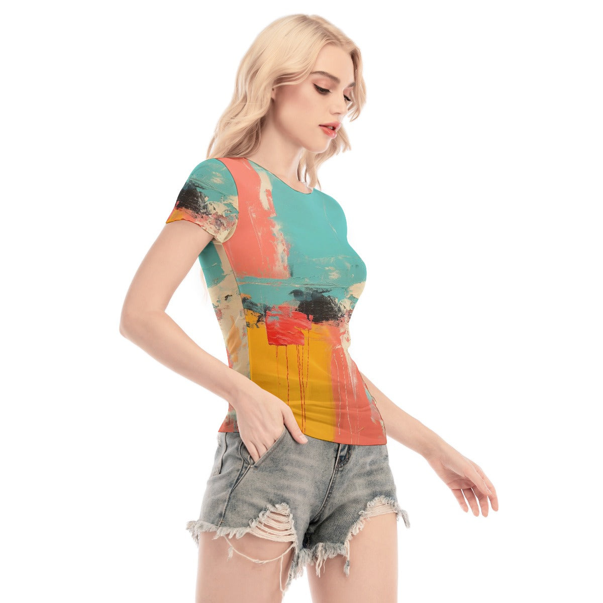 All-Over Print Women's Short Sleeve Mesh Blouse