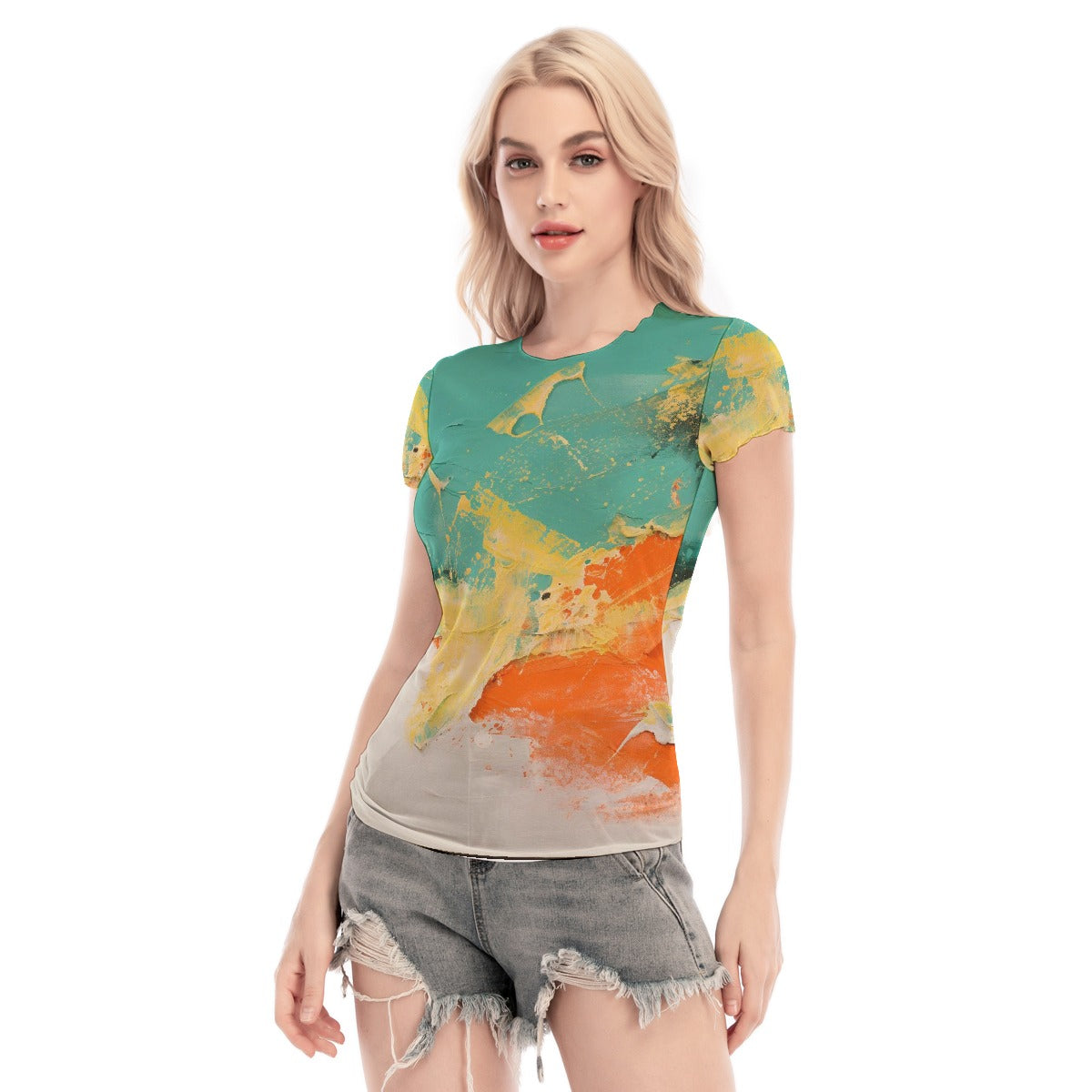 All-Over Print Women's Short Sleeve Mesh Blouse