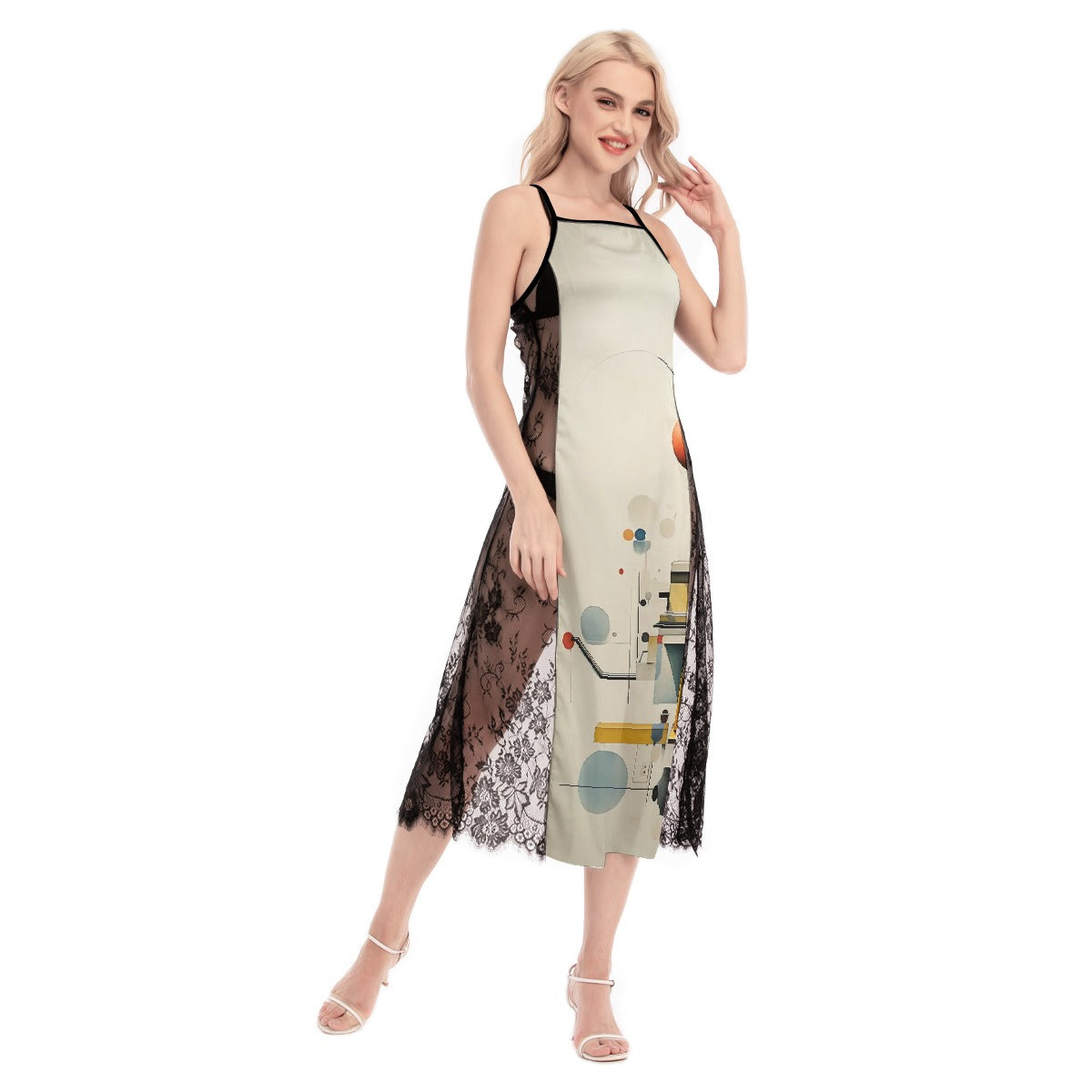 All-Over Print Women's Lace Cami Cross Back Dress