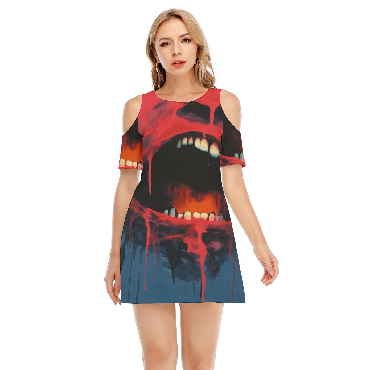 All-Over Print Women's Cold Shoulder Dress | 190GSM Cotton