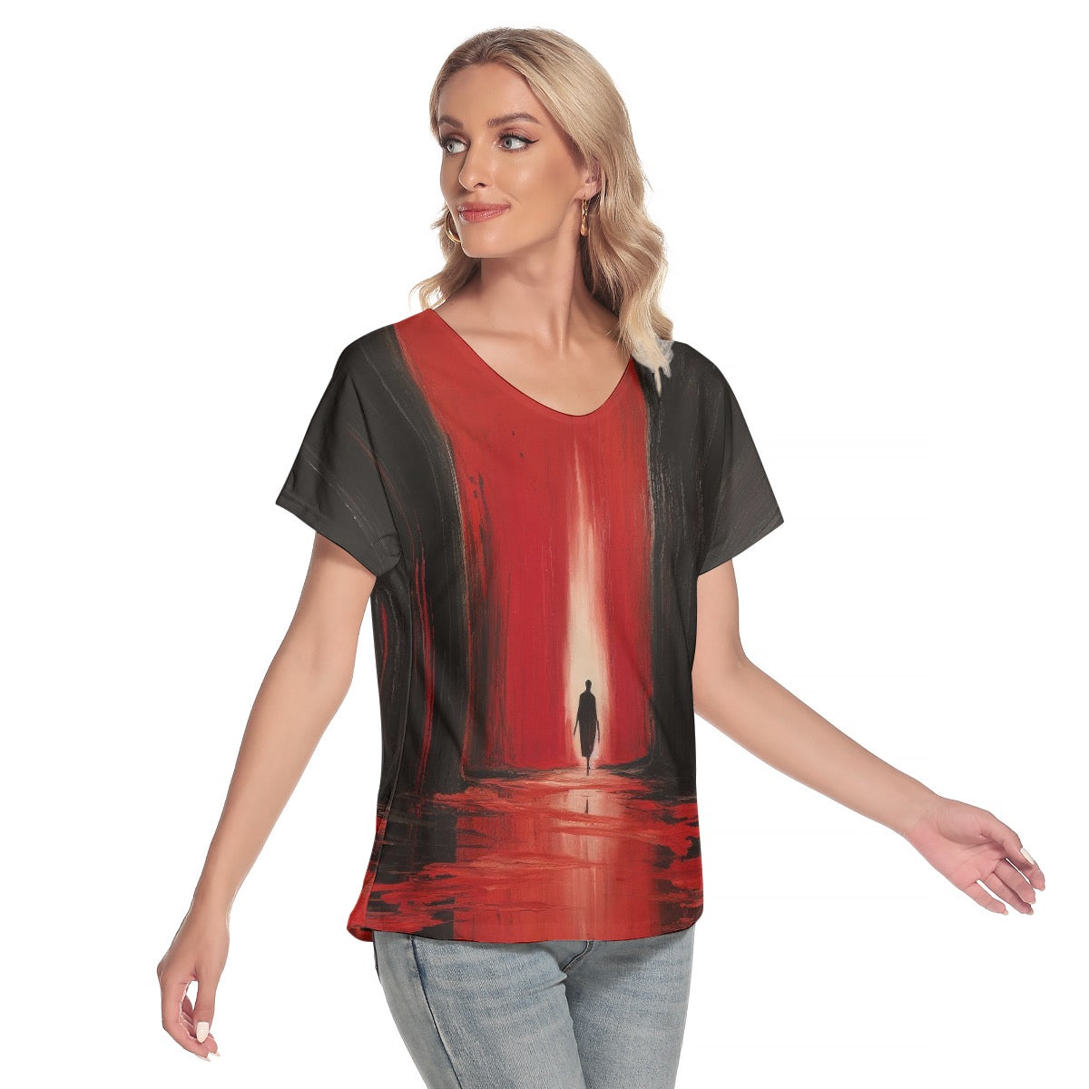 All-Over Print Women's Loose V-neck Short Sleeve T-shirt