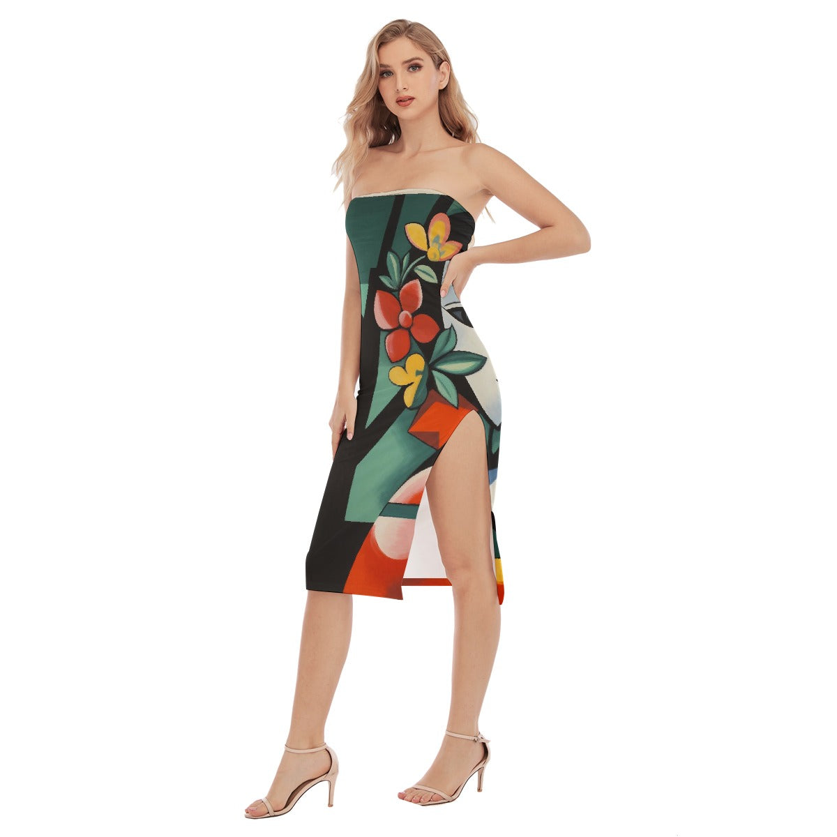 All-Over Print Women's Side Split Tube Top Dress