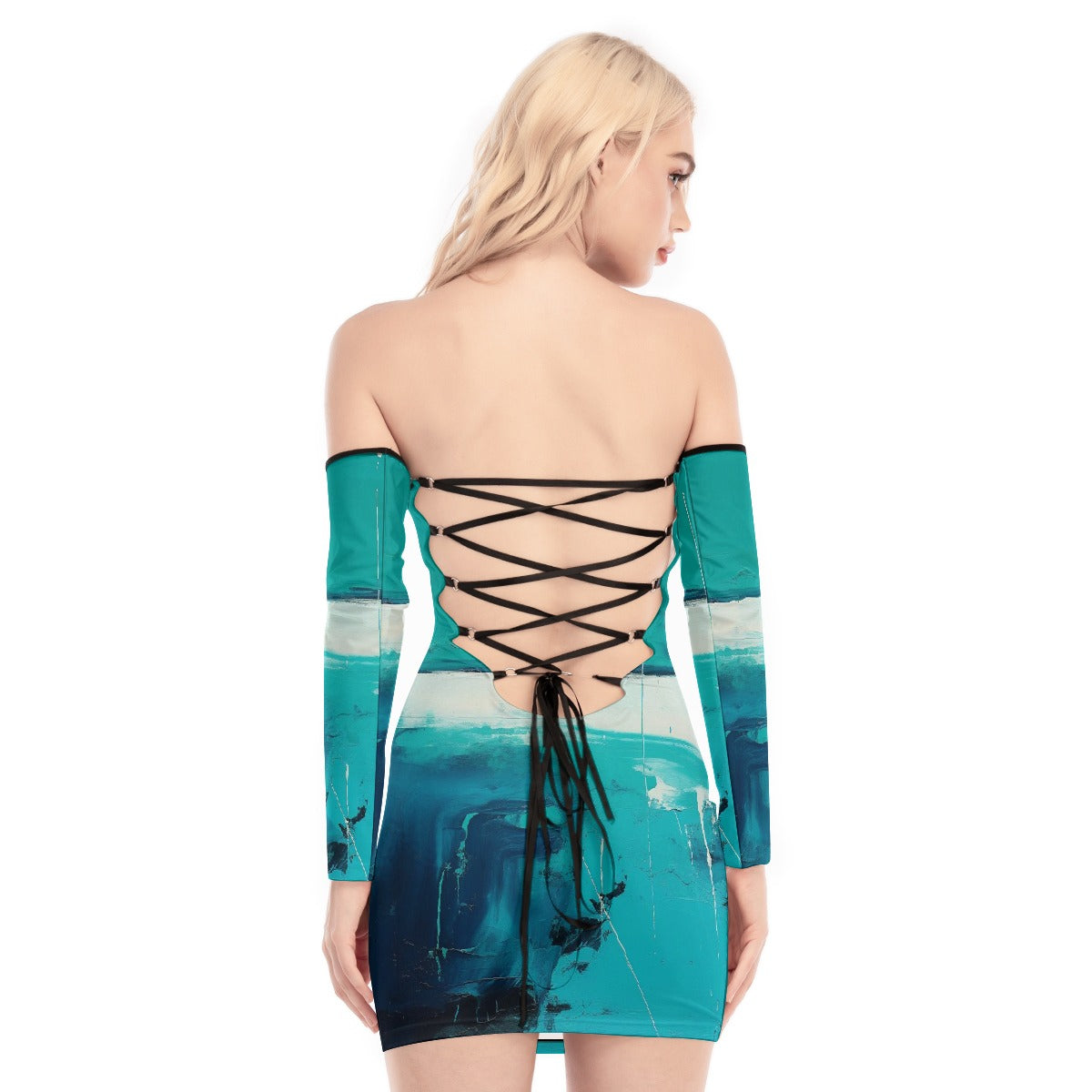 All-Over Print Women's Off-shoulder Back Lace-up Dress