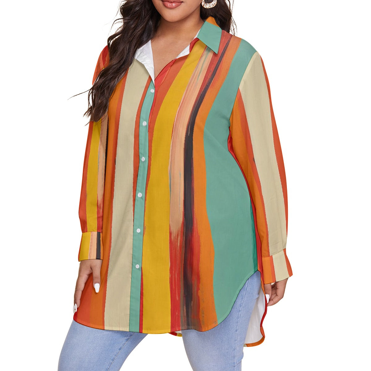 All-Over Print Women's Shirt With Long Sleeve(Plus Size)