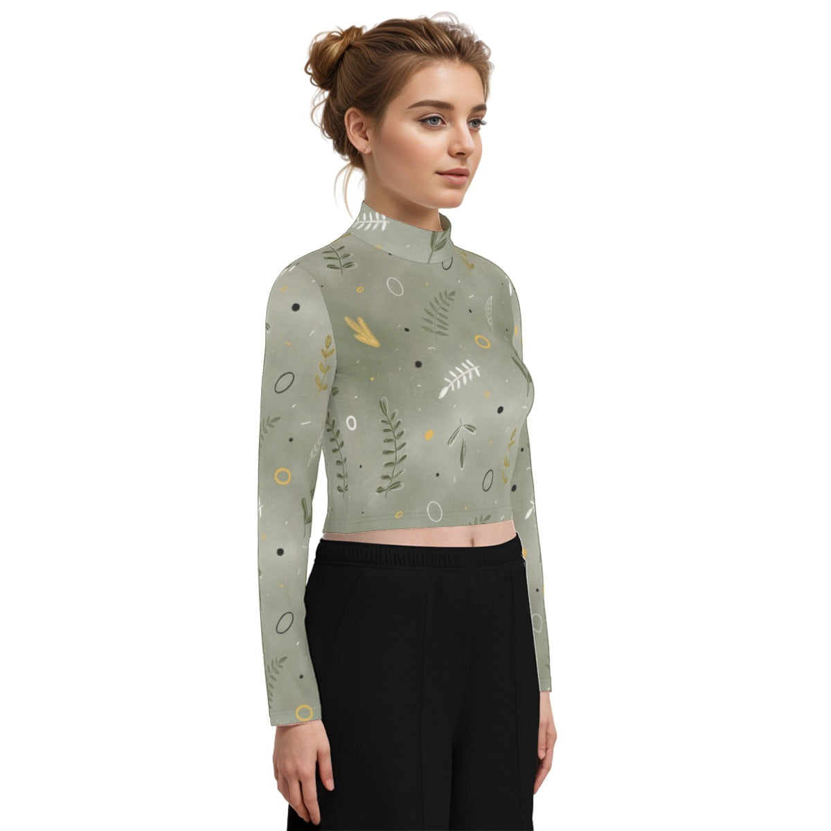 Eco-Friendly All-Over Print Women's Turtleneck T-shirt With Long Sleeve