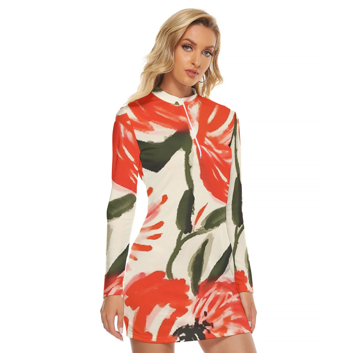 All-Over Print Women's Zip Front Tight Dress