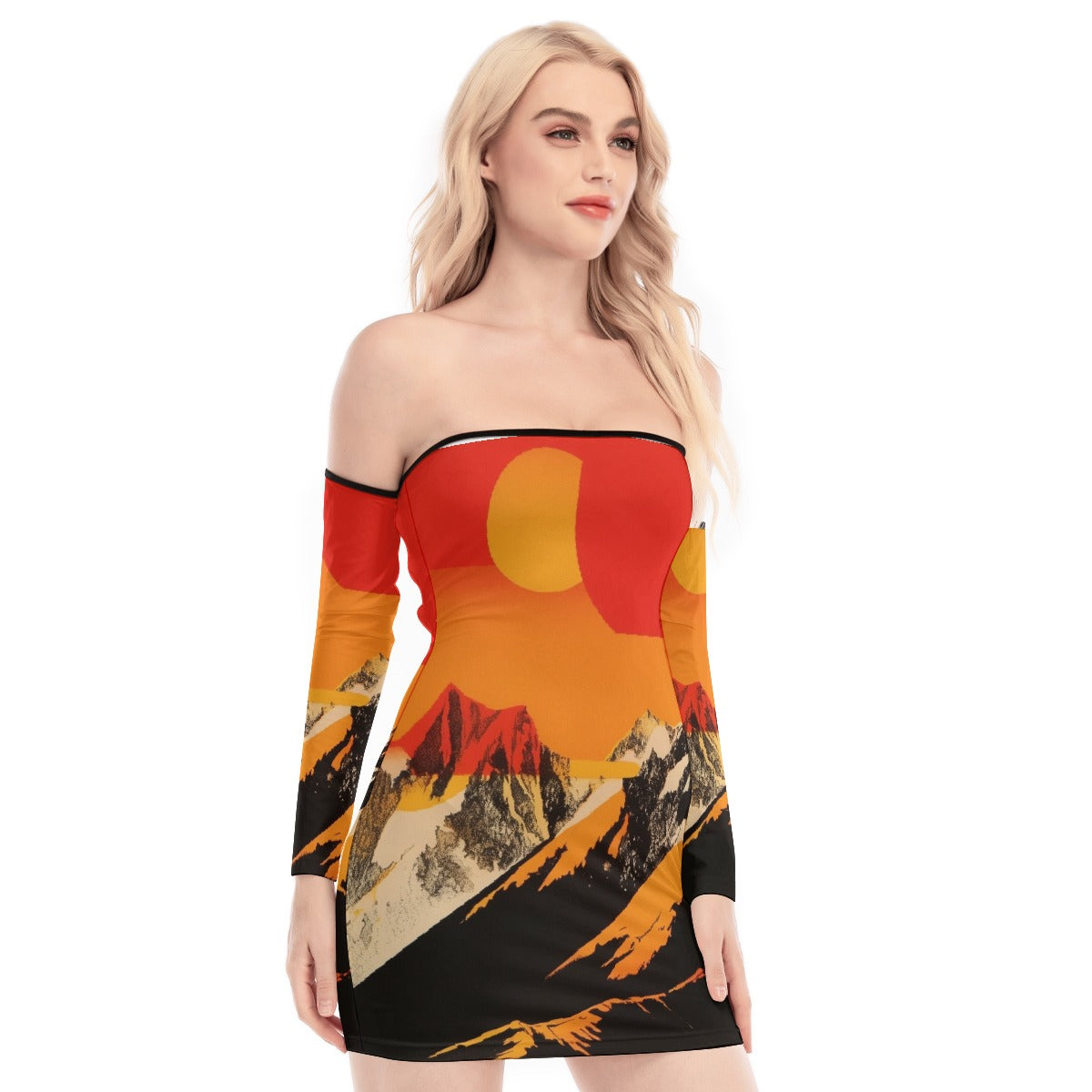 All-Over Print Women's Off-shoulder Back Lace-up Dress