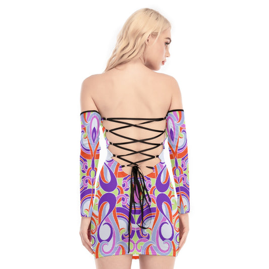 All-Over Print Women's Off-shoulder Back Lace-up Dress