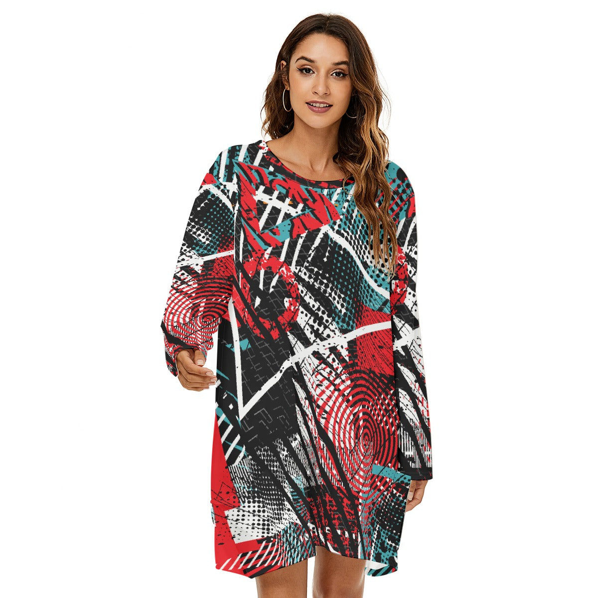 All-Over Print  Women's Loose Crew Neck Dress