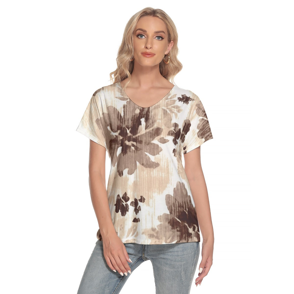 All-Over Print Women's Loose V-neck Short Sleeve T-shirt