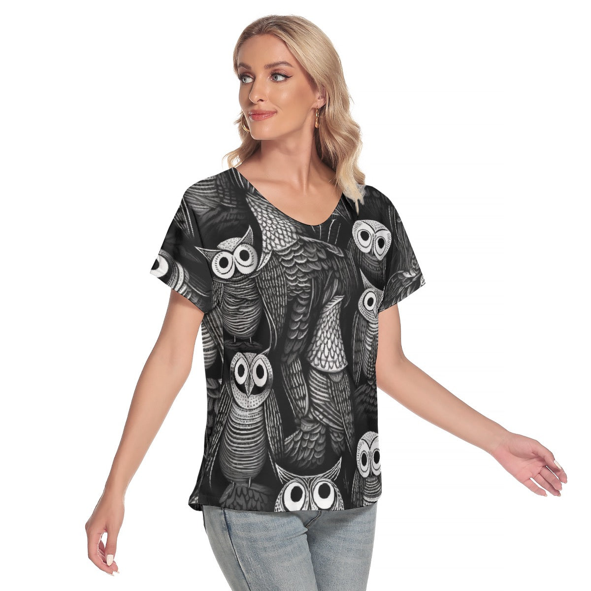 All-Over Print Women's Loose V-neck Short Sleeve T-shirt