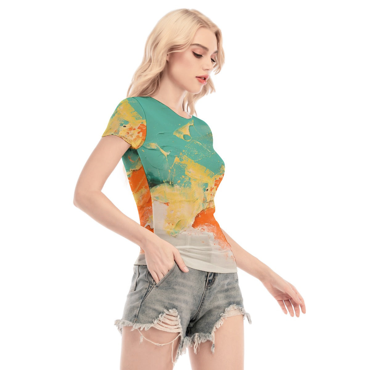 All-Over Print Women's Short Sleeve Mesh Blouse