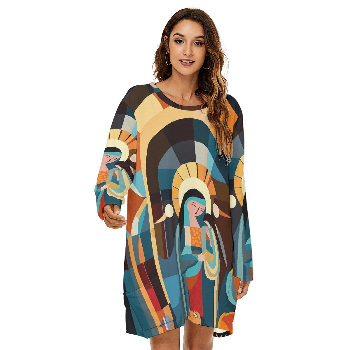 All-Over Print  Women's Loose Crew Neck Dress