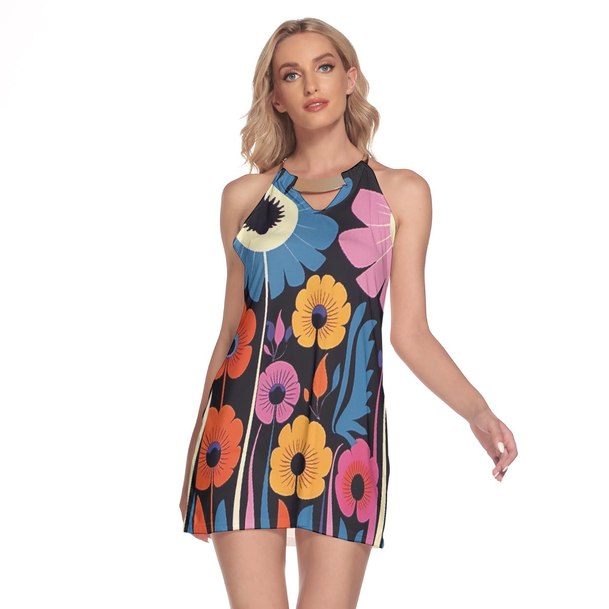 All-Over Print Women's Round Neck Above Knee Dress