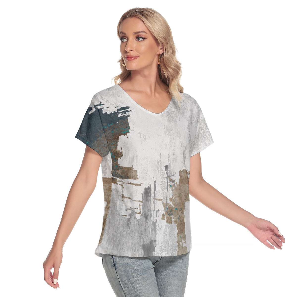 All-Over Print Women's Loose V-neck Short Sleeve T-shirt