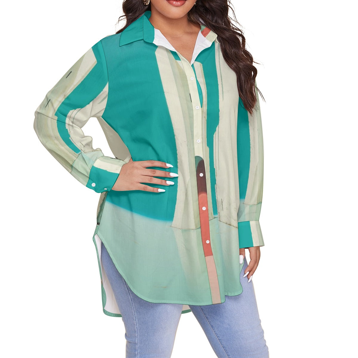 All-Over Print Women's Shirt With Long Sleeve(Plus Size)