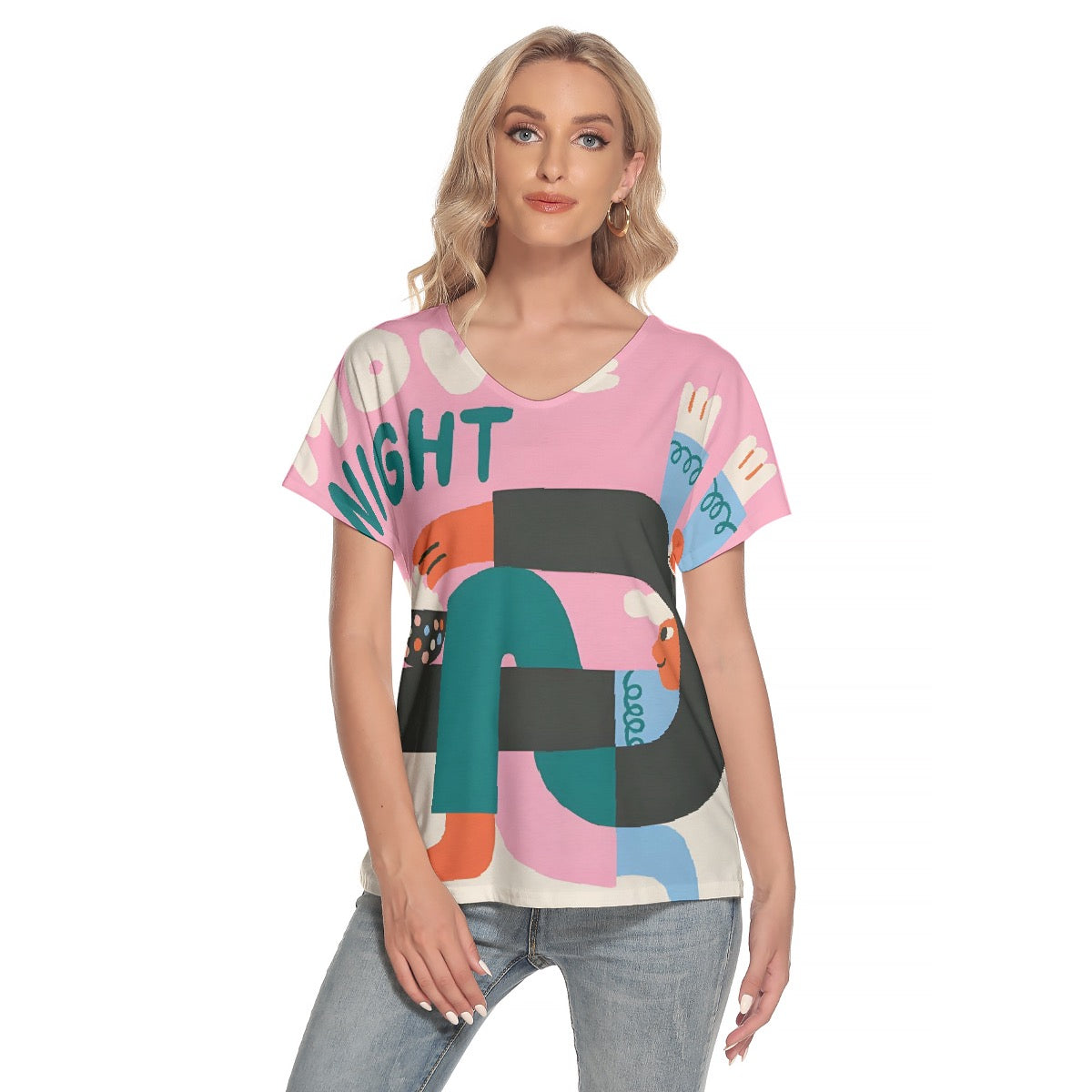 All-Over Print Women's Loose V-neck Short Sleeve T-shirt