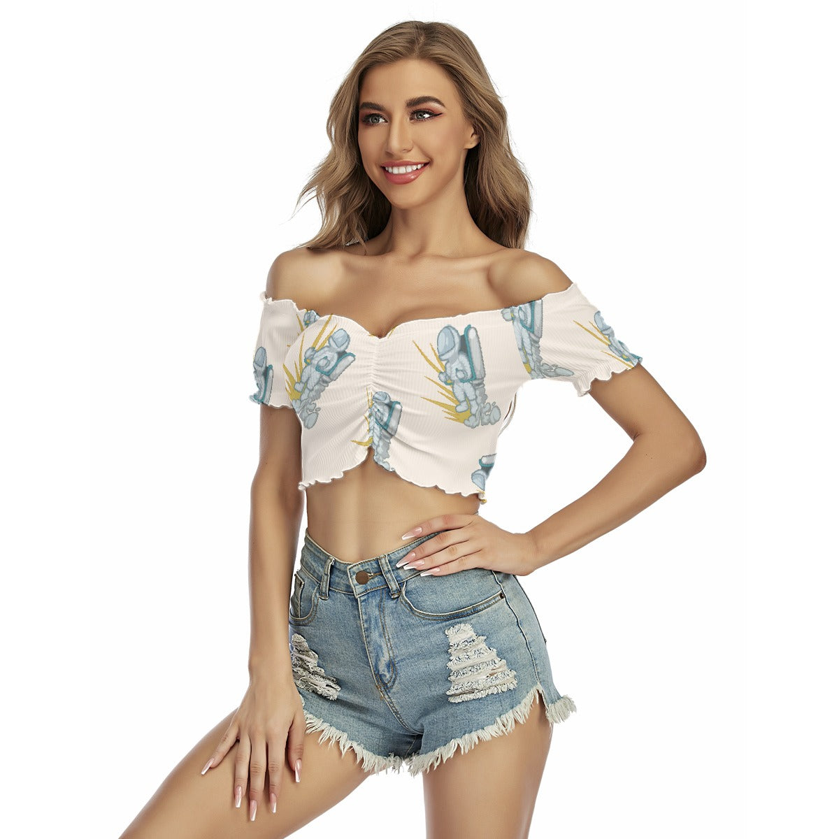 All-Over Print Women's One-shoulder Off-the-navel Short Sleeve T-shirt