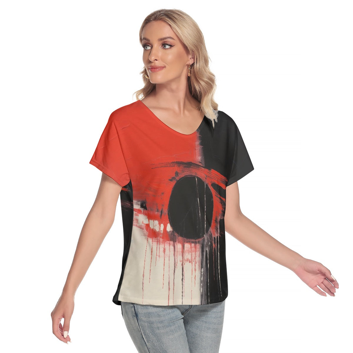 All-Over Print Women's Loose V-neck Short Sleeve T-shirt