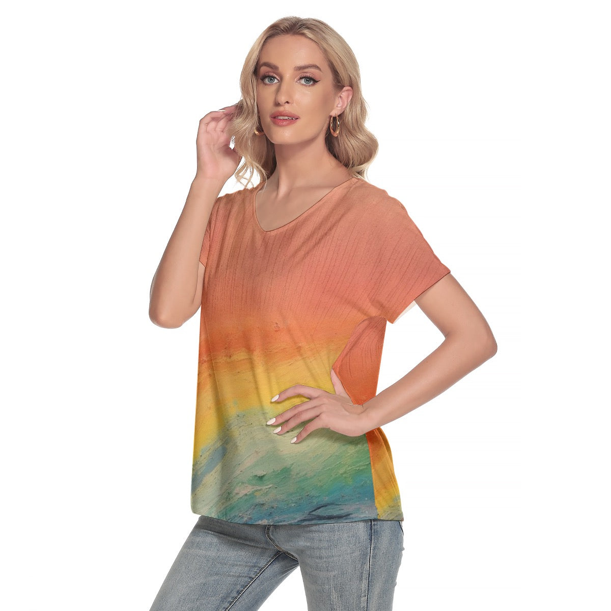 All-Over Print Women's Loose V-neck Short Sleeve T-shirt