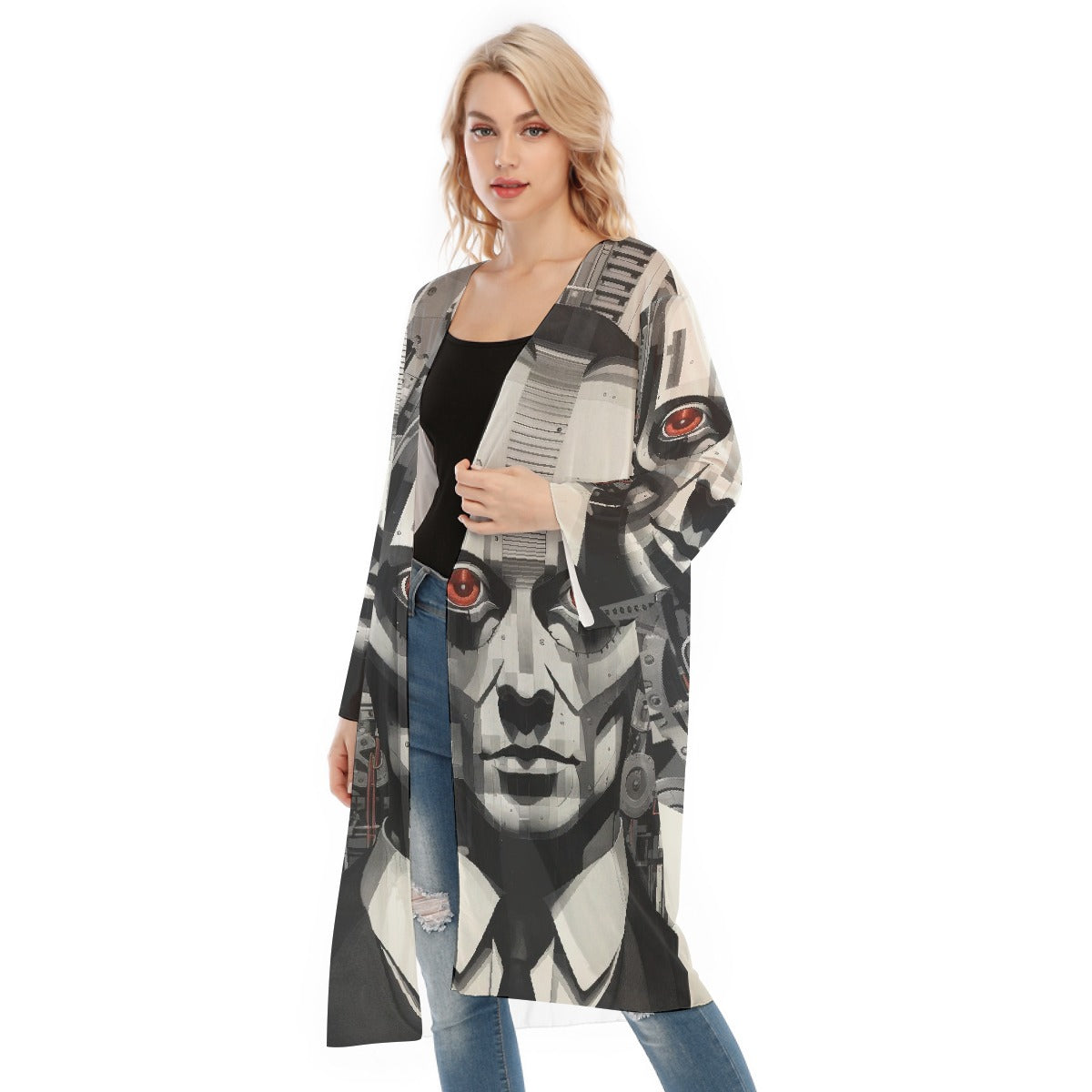 All- Over Print Women's Long Sleeve Mesh Cardigan