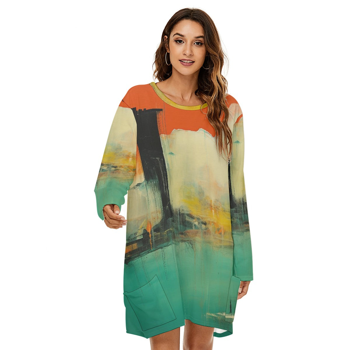 All-Over Print  Women's Loose Crew Neck Dress