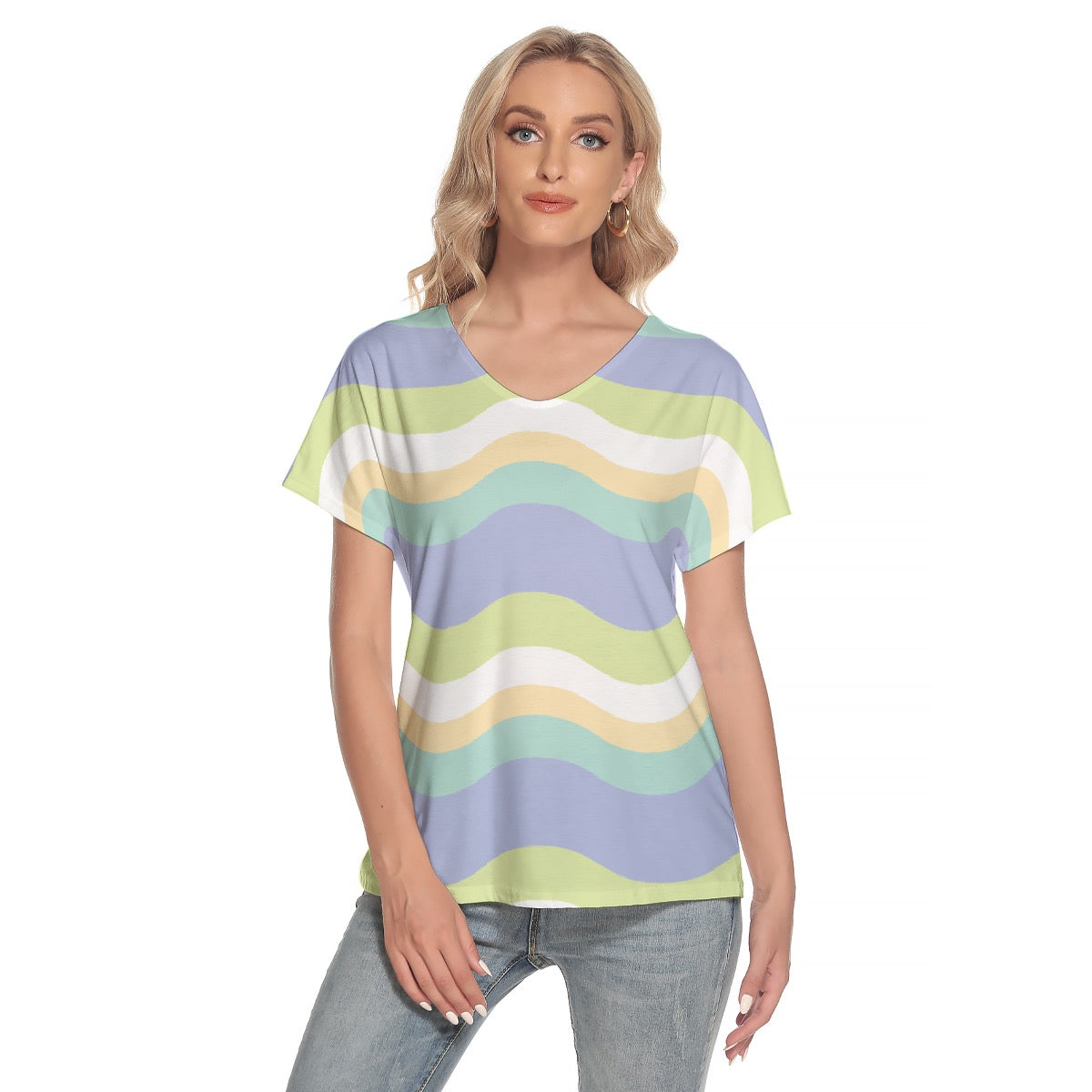 All-Over Print Women's Loose V-neck Short Sleeve T-shirt