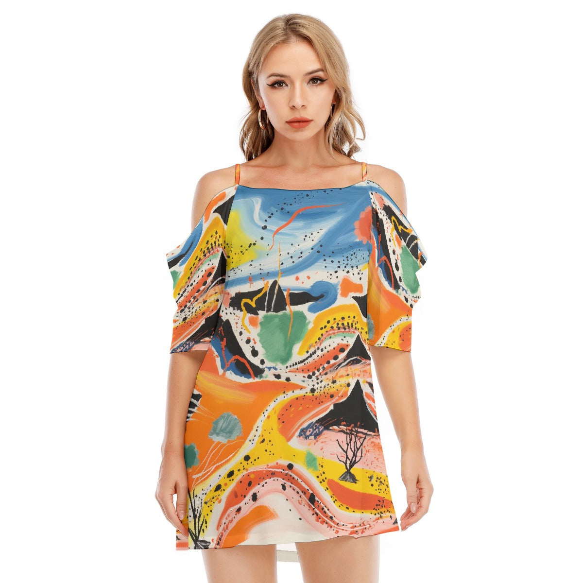 All-Over Print Women's Off-shoulder Cami Dress