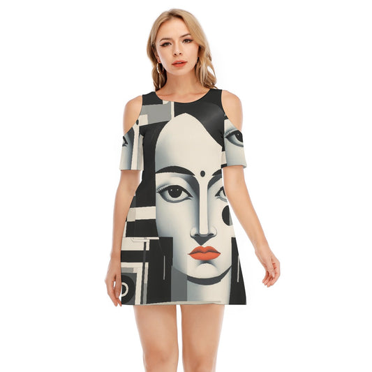 All-Over Print Women's Cold Shoulder Dress | 190GSM Cotton