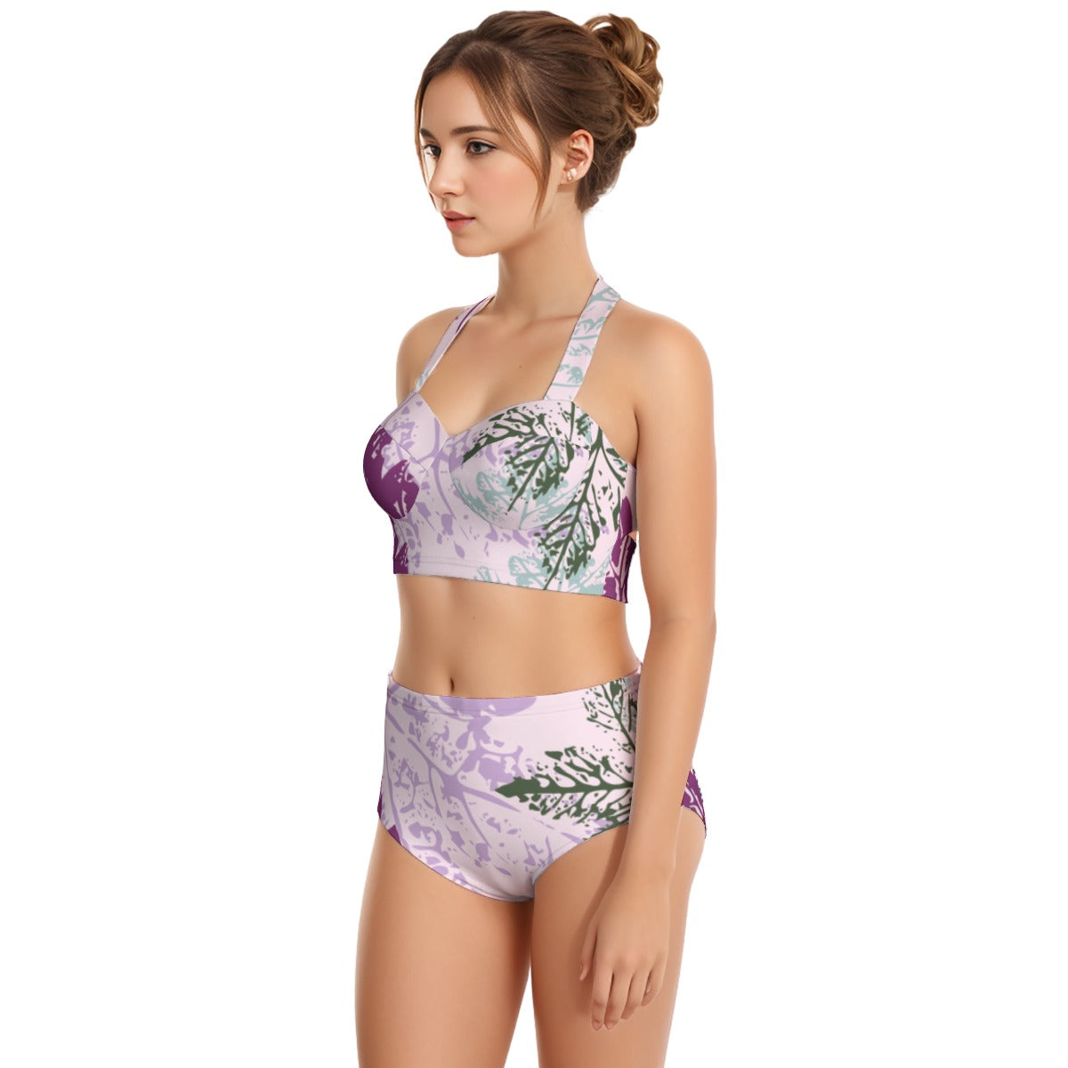 All-Over Print Women's Swimsuit Set With Halter