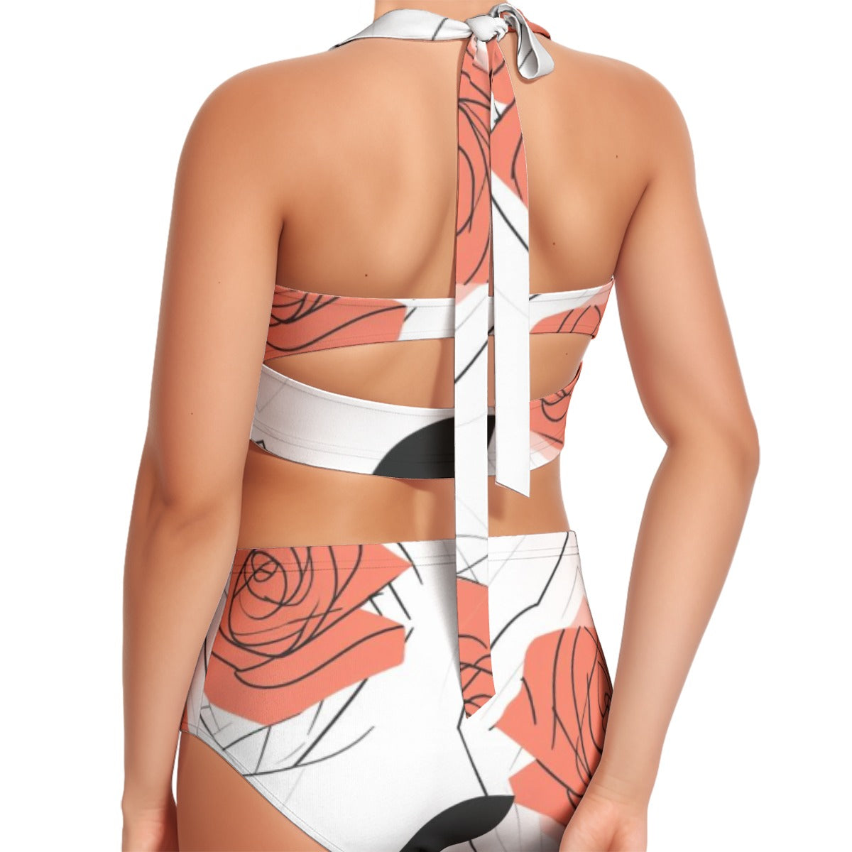 All-Over Print Women's Swimsuit Set With Halter