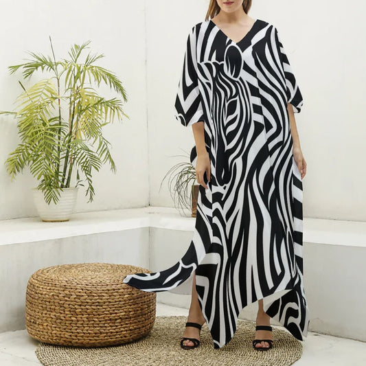 All-Over Print Women's Imitation Silk V-neck Kaftan Robe