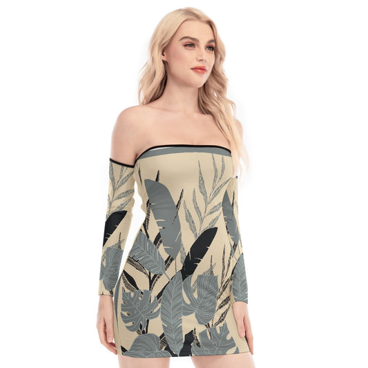 All-Over Print Women's Off-shoulder Back Lace-up Dress