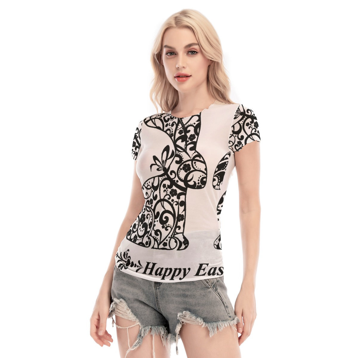 All-Over Print Women's Short Sleeve Mesh Blouse