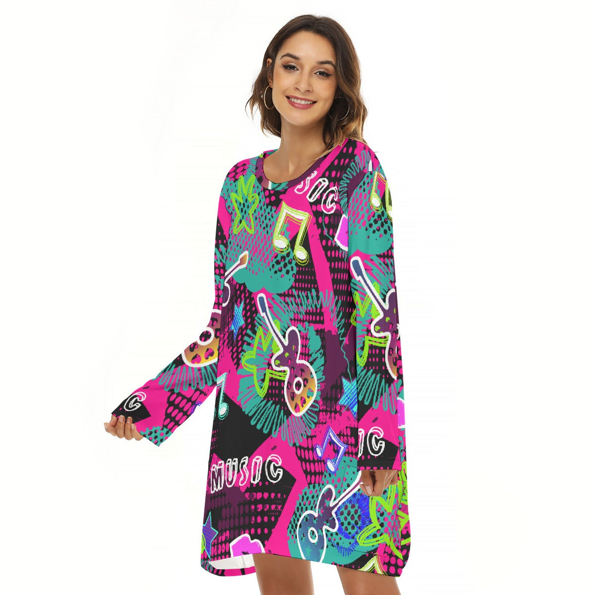 All-Over Print  Women's Loose Crew Neck Dress