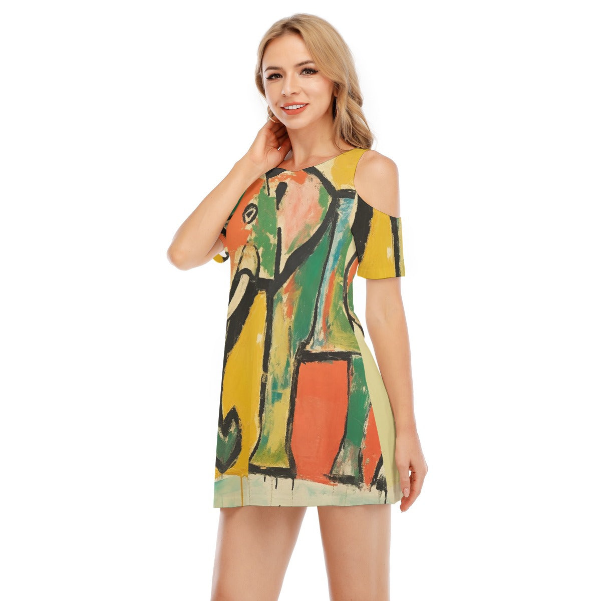 All-Over Print Women's Cold Shoulder Dress | 190GSM Cotton