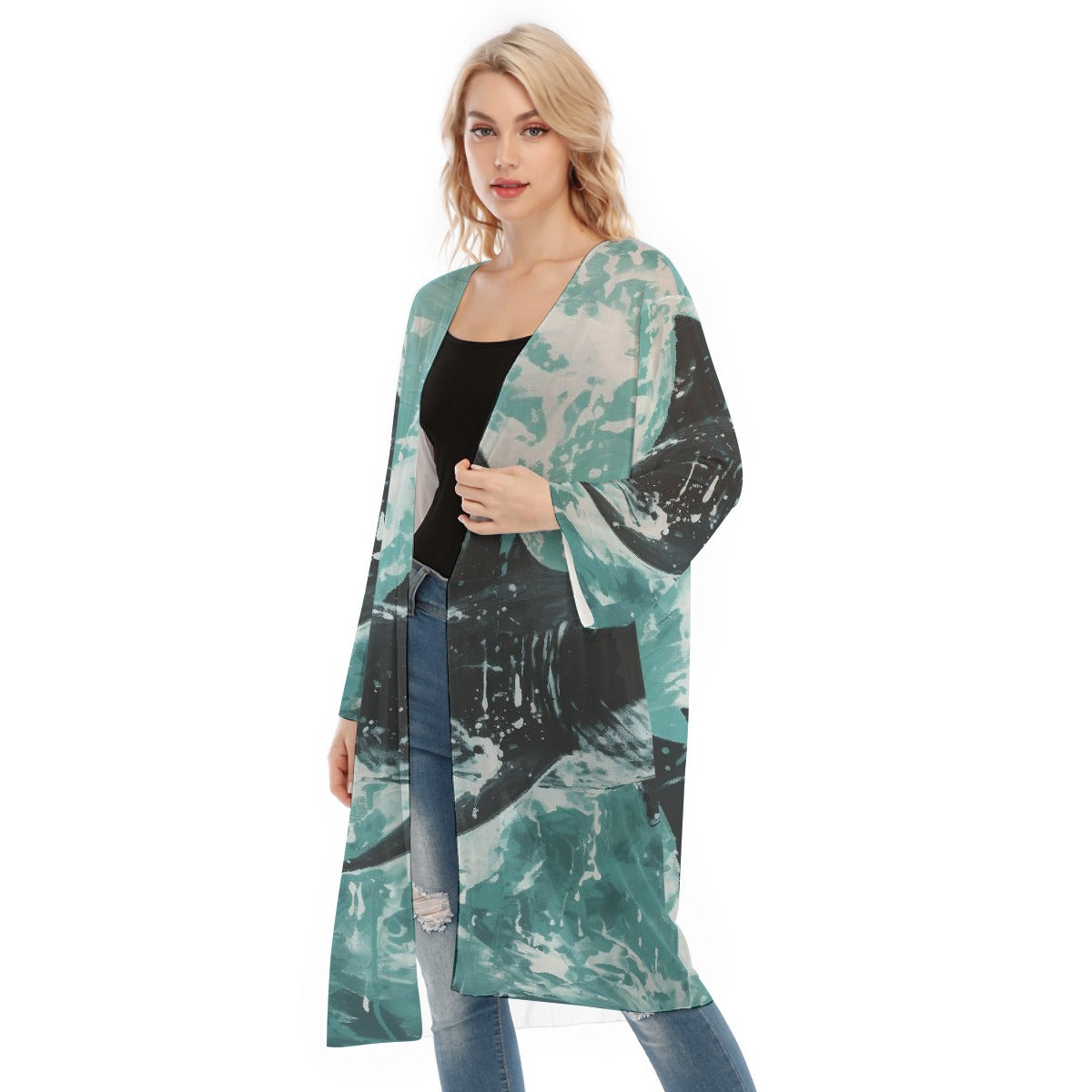 All- Over Print Women's Long Sleeve Mesh Cardigan